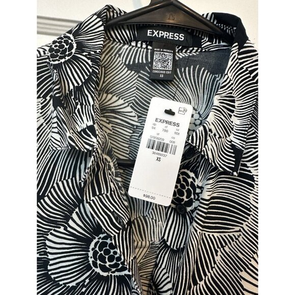 Express Mini Dress Drop Waist NWTs $98 Black And White Rayon Ecovero Oversized - Picture 3 of 5